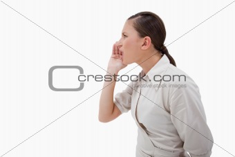Side view of a businesswoman shouting