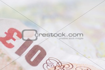 Macro Ten Pound note (sterling).