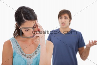 Sad woman mad at her fiance