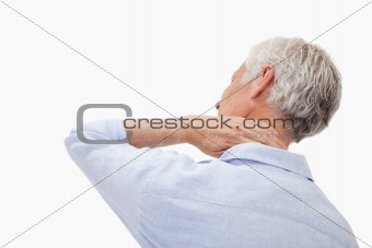 Mature man having a neck pain