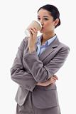 Portrait of a businesswoman drinking a takeaway tea