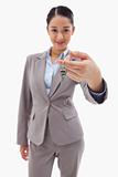 Portrait of a businesswoman holding a key