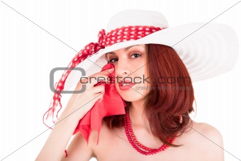 Crying retro stylish young woman