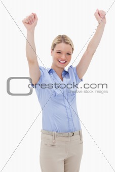 Happy cheering woman