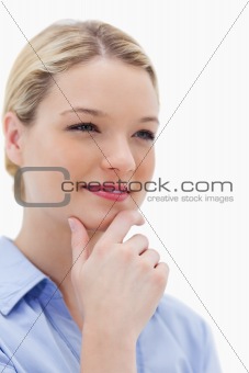 Young woman in thinkers pose