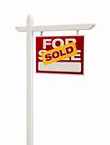 Sold For Sale Real Estate Sign Isolated on a White Background - Facing Right.