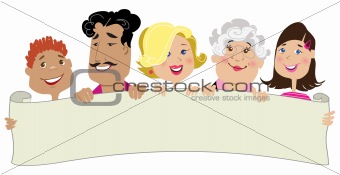 Family members holding a blank scroll
