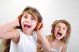shouting children with headphones