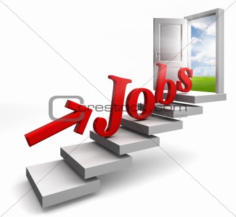 jobs red word and arrow on stair