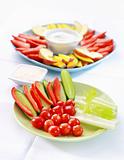 Raw vegetable and fruits with dip