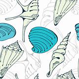 Seamless cheerful vector pattern with seashell