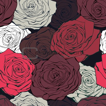 Retro rose seamless vector pattern