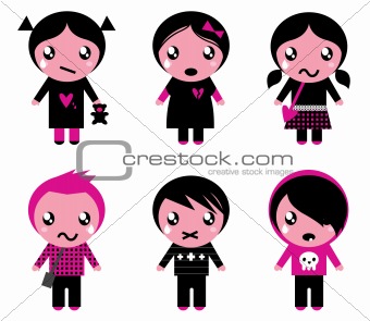 Cute emo kids collection isolated on white