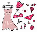 Fashion retro red icons and accessories for romance girl