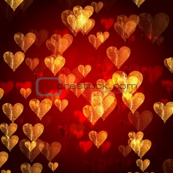 golden red hearts background
