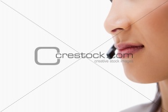 Mouth of female call center agent