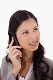 Woman listening to caller on the phone