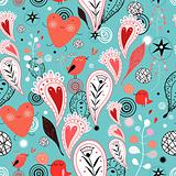 abstract pattern of hearts and birds