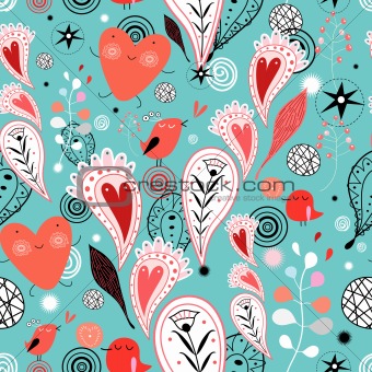 abstract pattern of hearts and birds