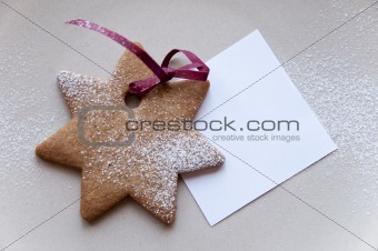 Holiday cookie star with paper note