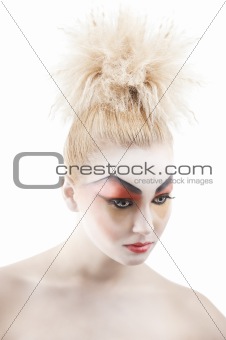 the color makeup as a doll, she looks down at left