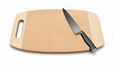 Clean wooden cutting board with knife