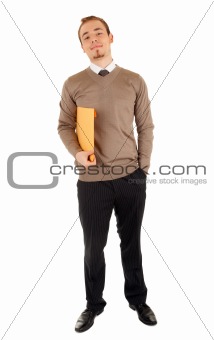 Smiling man with a post package