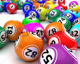 a set of colouored bingo balls