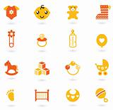 Vector orange Icons collection for baby isolated on white