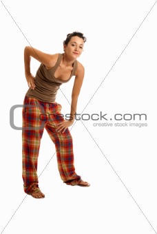 Young beautiful woman with pajamas isolated on white