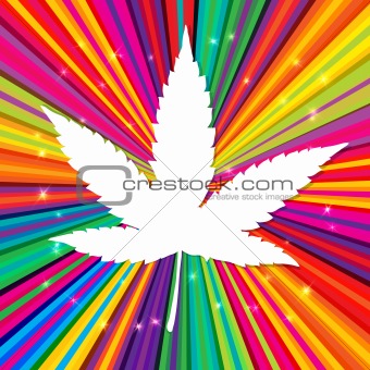 Cannabis leaf on abstract psychedelic background, vector, EPS10