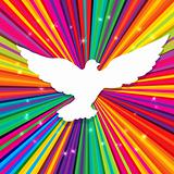 Dove silhouette on psychedelic colored abstract background. Vect