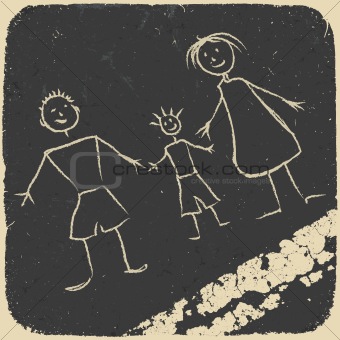 Happy family doodle. Picture on asphalt. Vector illustration, EP