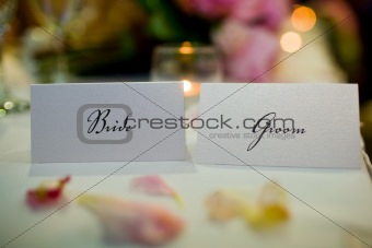 Wedding place card with Bride and Groom