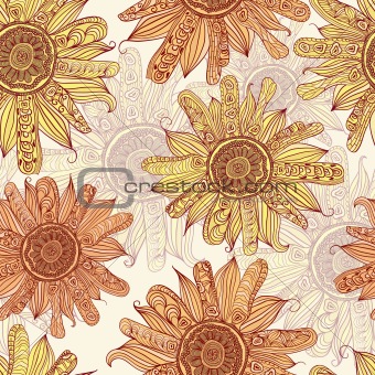 vector hand drawn sunflower seamless pattern