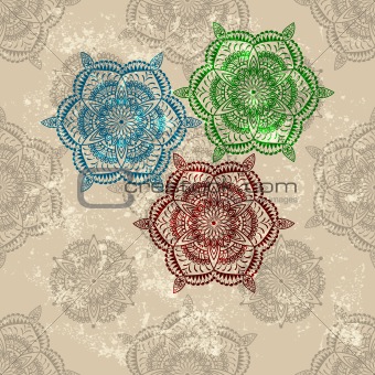 vector three abstract flowers on  seamless wallpaper 