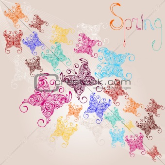 vector spring background with colorful butterflies