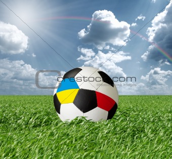 Soccer ball With Ukraine and Poland Flags 