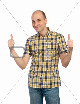 Handsome young man with thumbs up