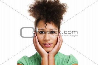 Woman with hands on cheeks