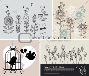 background with birds and flowers
