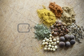Spices on wooden  background