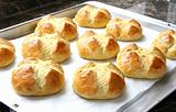 Homemade buns on white paperbu