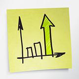 Successful business graph on yellow sticky paper. Vector illustr