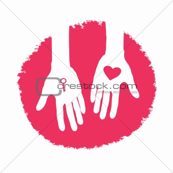 Key and heart as a gift. Valentines day logo design, vector illu