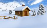 Log cabin in winter