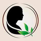 Women silhouette with green leaves