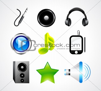 abstract glossy music icon set