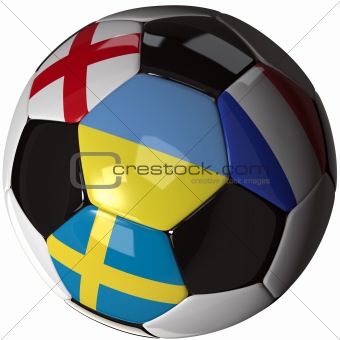 Isolated soccer ball with flags of group D, 2012