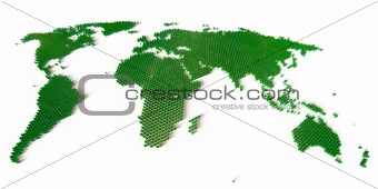 World map formed of several thousand blocks